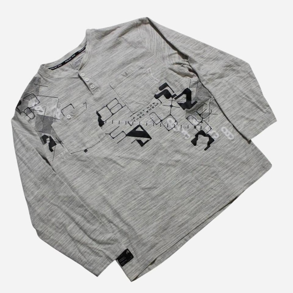 Mens Y2K Longsleeve Henley Skater Grunge Abstract Point Zero  Projek Raw Shirt
